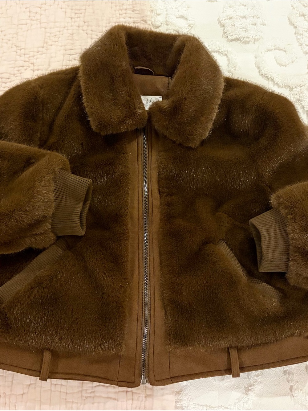 Brown Faux Fur Bomber Jacket - Women